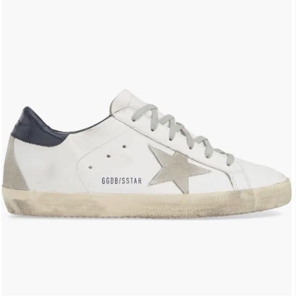 Golden Goose & Dust Bag Super Star White, Gray, Blue Leather Sneakers - Picture 2 of 14